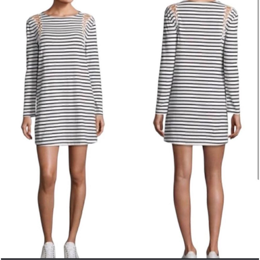 A.L.C. Navy Blue White Long Sleeve Chapman Striped Cotton Mini Dress Size Medium